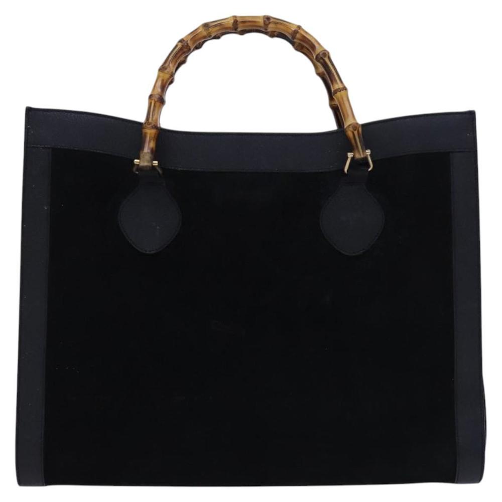 GUCCI Bamboo Hand Bag Suede Leather Black Gold 002 1186 0259 Auth ep7761 - Picture 13 of 16